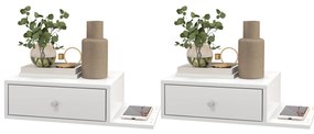 HOMCOM Set de 2 noptiere de perete - set de 2 noptiere - raft lateral și sertar - 55l x 30P x 15H cm MDF alb | Aosom Romania