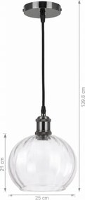 BRILAGI - Lustră LED pe cablu RETRO GLASS 1xE27/60W/230V Ø 25 cm negru/transparent
