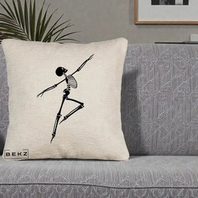 Perna Decorativa Schelet Dansator Silueta Neagra Halloween, 40x40 cm, Bej Canapea, Husa Detasabila, Perna Inclusa, BEKZ®