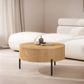 Mazzoni FRIDA Stejar Natural – MĂSUȚĂ DE CAFEA MODERNĂ CU BLAT RABATABIL ȘI SPAȚIU DE DEPOZITARE