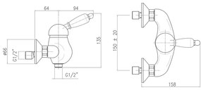 Baterie argintie pentru duș cu montare pe perete (1 ieșire) Kirké White – Sapho