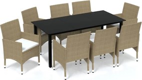 vidaXL Set mobilier de grădină cu perne, 9 piese, bej, poliratan