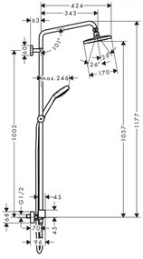 Coloana de dus Hansgrohe, Croma E 280, cu baterie de dus termostatata, 1 jet, crom