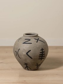 Vas decorativ din teracotta cu motive tribale , H41cm , "Ritual"