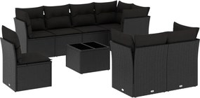 vidaXL Set mobilier de grădină cu perne, 9 piese, negru, poliratan