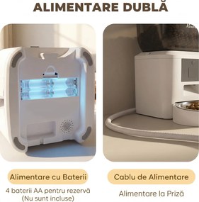 PawHut Distribuitor Automat de Hrană pentru Pisici 4L, WiFi 2.4G, Control App cu Înregistrare 10s, Bol, Alb | Aosom Romania