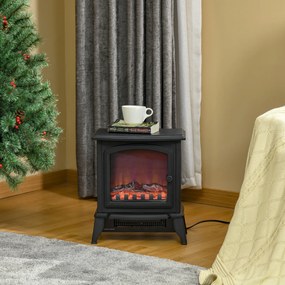 HOMCOM Șemineu Electric Portabil 1000W/2000W din ABS și Sticlă Negru | Aosom Romania