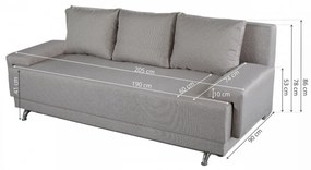 Canapea extensibila Napoli Grey, 205x90x86 cm, cu lada de depozitare