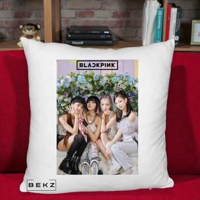Perna Personalizata K-pop BLACKPINK Foto Grup, 40x40 cm, Alb Pufos, Husa Detasabila, Perna Inclusa, BEKZ®