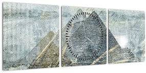 Tablou - Piramide în filtru albastru (cu ceas) (90x30 cm)