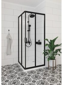 Cabina de dus patrata neagra 90x90 cm, cu usi culisante, Deante Funkia 900x900 mm