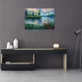 Tablou- Pictură în ulei, seară de vară lângă lac (70x50 cm)