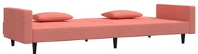 Canapea extensibila cu 2 locuri, 2 perne, roz, catifea Roz, Fara suport de picioare