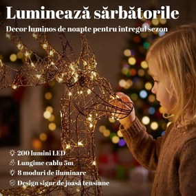 Outsunny Set 3 reni luminoși de Crăciun pentru exterior, 120 cm, 200 LED-uri alb cald, 8 moduri de iluminare, timer, maro | Aosom Romania