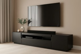 Comodă TV Loftia 200 cm, cu două uși și nișă – negru / negru mat