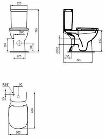 Rezervor pe vas wc Ideal Standard Tempo cu alimentare inferioara