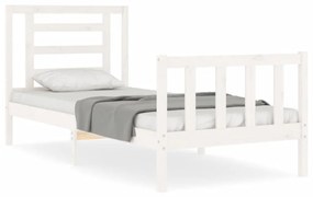3192842 vidaXL Cadru de pat cu tăblie single mic, alb, lemn masiv