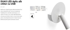 Aplica cu reader LED minimalista cu USB charger DUAS White