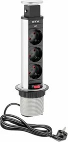 Priză încorporabilă în blat Elevator GTV, 3 prize Schuko, gri, D:60 mm Gri, Metal/ Plastic, D:60 mm