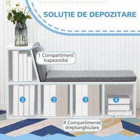 HOMCOM Bibliotecă Modulară cu 5 Rafturi Deschise și 2 Perne, Mobilier pentru Living, Dormitor și Birou, Gri Alb | Aosom Romania