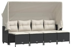 3261539 vidaXL Set mobilier de grădină cu perne, 5 piese, negru, poliratan