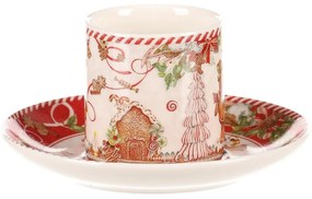 Set cadou cu 2 cești de Crăciun cu farfurioare Turte dulci 70 ml