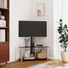 358167 vidaXL Suport TV de colț 2 niveluri pentru 32-70 inchi, negru/argintiu