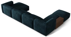 Colțar modular albastru închis cu tapițerie din catifea (cu colț pe partea stângă/în formă de "U") Martina – Micadoni