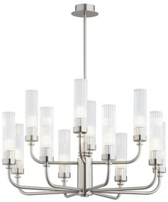 Candelabru 12 brate, otel nickel, sticla canelata PRESTON 5088