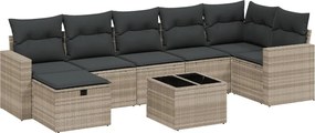 vidaXL Set mobilier de grădină cu perne, 8 piese gri deschis poliratan