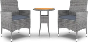 vidaXL Set mobilier de grădină, 3 piese, gri, poliratan