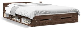 3280747 vidaXL Cadru de pat cu sertare, stejar maro, 150x200 cm lemn prelucrat