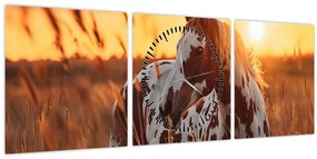 Tablou - Cal la Apus (cu ceas) (90x30 cm)