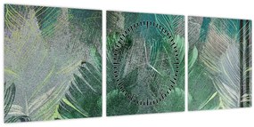 Tablou - Textura de beton cu frunze (cu ceas) (90x30 cm)