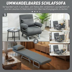 HOMCOM Fotoliu Pat 3 în 1 cu Spătar Reclinabil pe 5 Nivele, din Țesătură Efect de In, 73x78x81 cm, Gri Închis | Aosom Romania