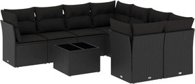 vidaXL Set mobilier de grădină cu perne, 9 piese, negru, poliratan