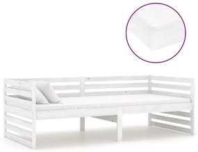 3083635 vidaXL Pat de zi cu saltea, alb, 90x200 cm, lemn masiv de pin