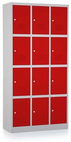 Dulap metalic - 12 cutii, 90 x 40 x 185 cm, incuietoare cu cilindru, rosu - ral 3000