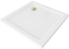 Mexen Flat cadă pentru duș pătrată slim 80 x 80 cm, Albă, sifon Aurie - 40108080G
