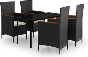 vidaXL Set masă pentru grădină, 5 piese, cu perne, negru