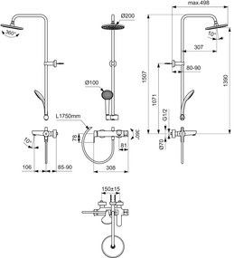 Coloana de dus cu baterie monocomanda si pipa cada Ideal Standard Cerafine O crom lucios Crom lucios