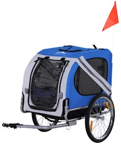 PawHut Remorcă bicicletă pentru câine animale 8 reflectoare steag bară de remorcare inclus 130 x 73 x 90 cm alb și albastru | Aosom Romania
