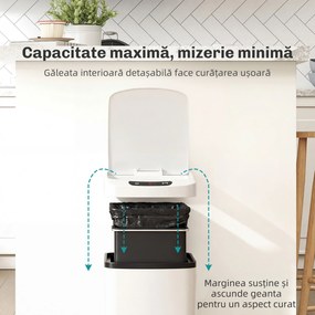 HOMCOM Coș de Gunoi de 12L cu Senzor Infraroșu, Buton Touch și Găleată Detașabilă, Coș de Gunoi din Oțel Inoxidabil, ABS și PP, 28x22x41 cm, Alb | Aosom Romania