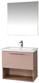 Set Mobilier Baie Cappadocia, Include Baza Lavoar, Lavoar și Oglinda, 80 cm, Cappuccino