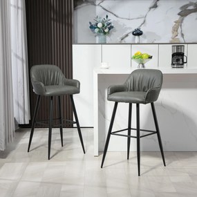 HOMCOM Set 2 Scaune de Bar din Piele Ecologică PU, Scaune Înalte cu Suport pentru Picioare, 52x53x99 cm, Gri Închis | Aosom Romania