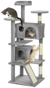 PawHut Arbore pentru pisici înălțime 138 cm, turn de joc pentru pisici cu zgârietoare, platforme, 2 cotețe, 49 x 49 x 138 cm gri deschis | Aosom Romania