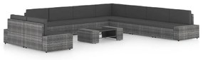 vidaXL Set mobilier de grădină cu perne, 10 piese, gri, poliratan