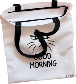 Sacosa de Panza pentru Cumparaturi, Geanta Tote, model Good Morning, Cu fermoar, 38x34.5 cm, Alba, BEKZ®