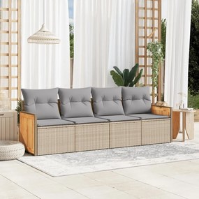 vidaXL Set canapele de grădină, 4 piese, cu perne, bej, poliratan