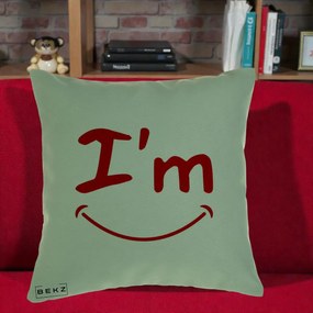 Perna Decorativa I'm Happy Smile, 40x40 cm, Verde, Husa Detasabila, Perna Inclusa, BEKZ®